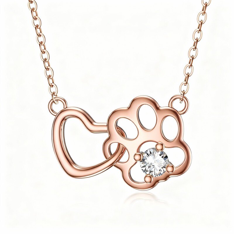 Halskette mit Pfotenanhänger aus 14-karätigem Roségold und Zirkonia-1