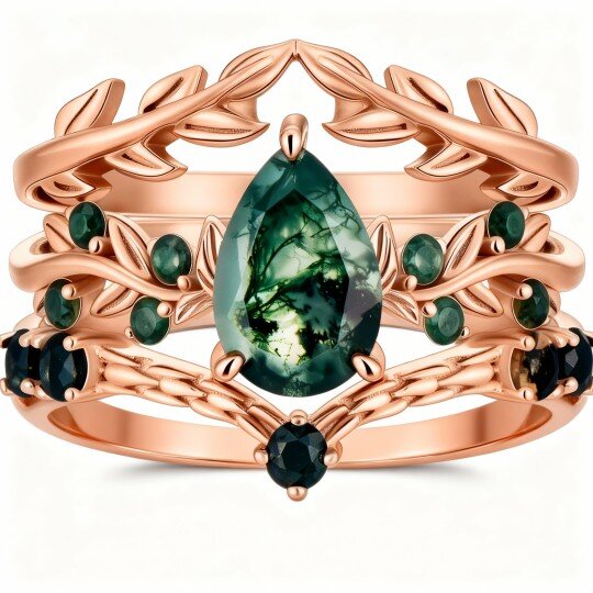 Komplet ślubny z 10-karatowego różowego złota w szlifie gruszkowym