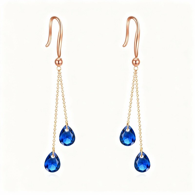 18K Rose Gold Pear Cut Crystal Drop Shape Drop Earrings-1