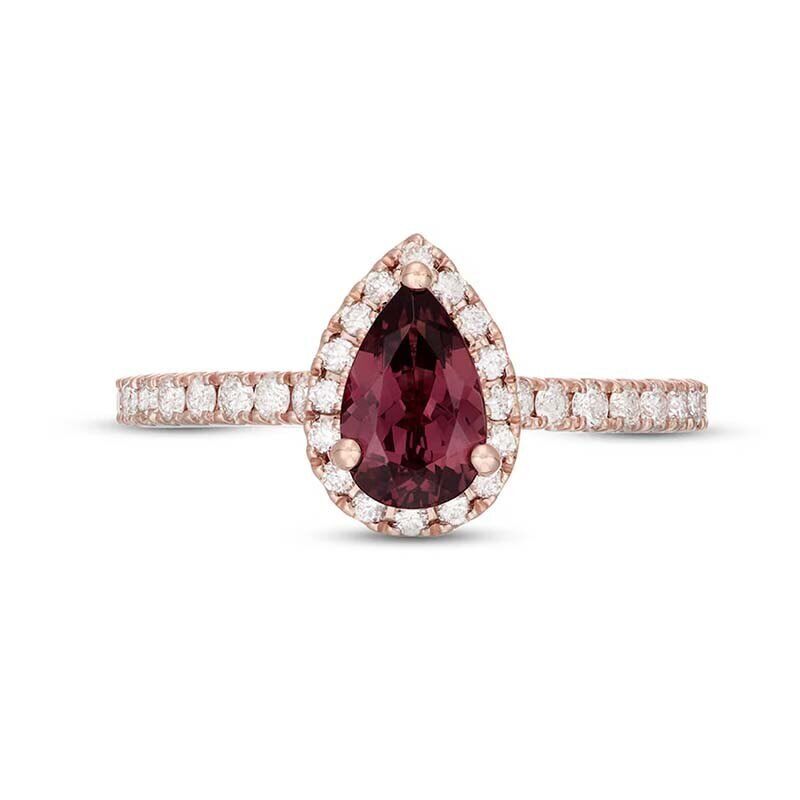 Anillo de compromiso personalizado de oro rosa de 18 quilates con corte de pera y piedras preciosas para aniversario.-1