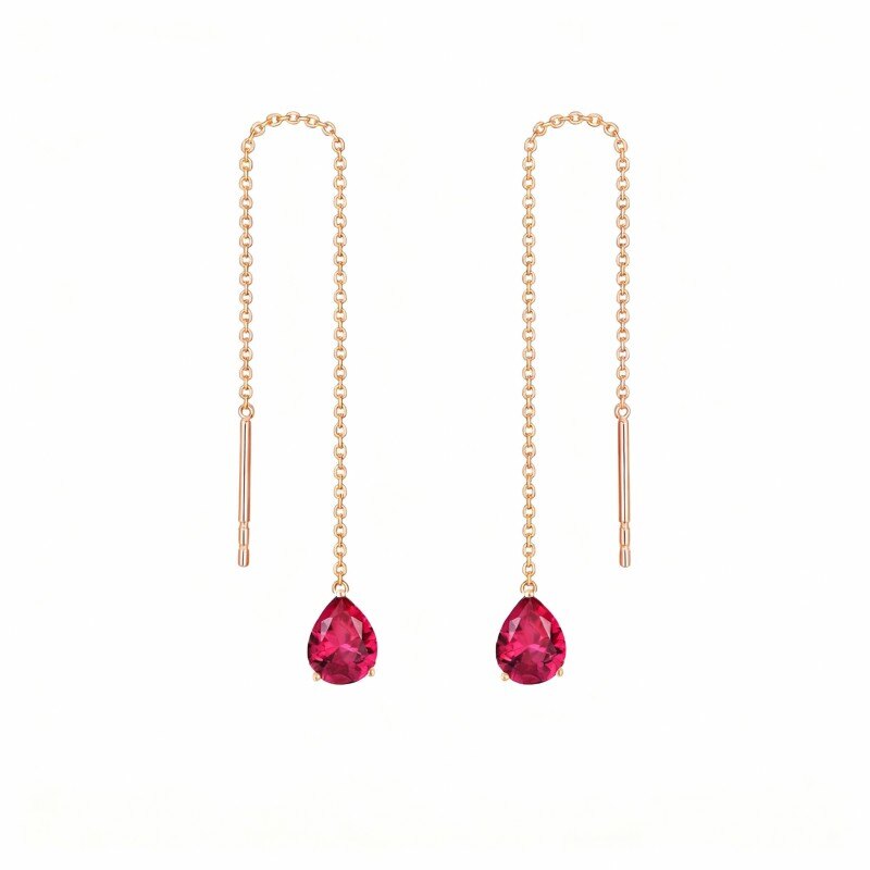 14Kローズゴールド ペアーカット キュービックジルコニア ドロップシェイプ ドロップイヤリング-1