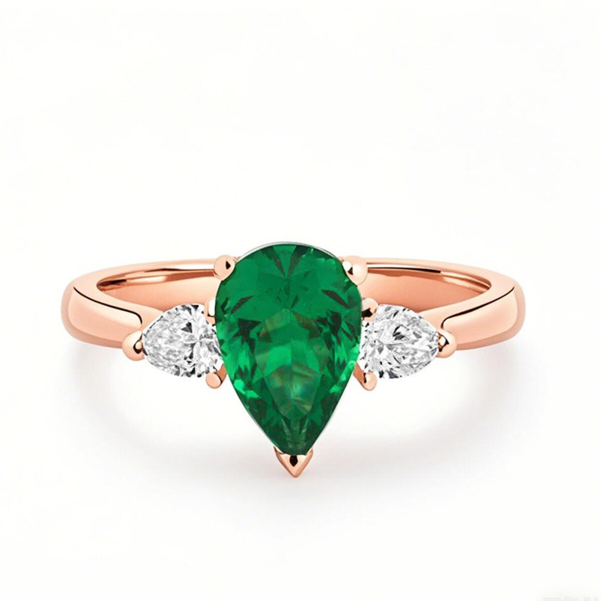 14K Rose Gold Pear Cut Emerald & 0.4 CT.T.W. Diamond Engagement Band-1