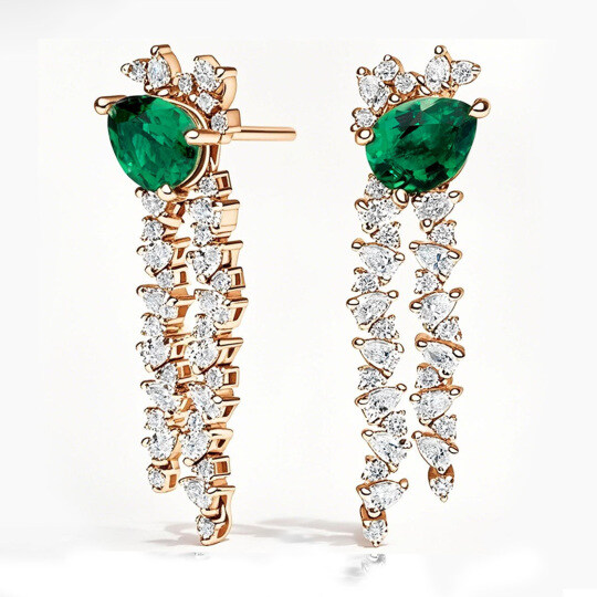 Kolczyki z diamentami 18K Rose Gold Pear Cut Emerald 1.9 CT.T.W.