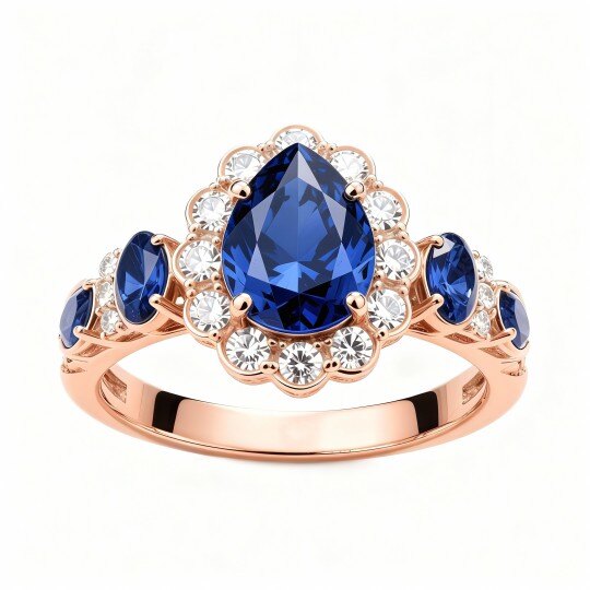 Anillo de compromiso de oro rosa de 10 quilates con corte de pera