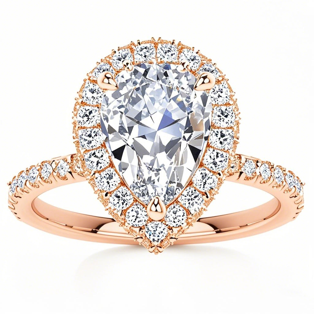 14K Rose Gold Pear Cut Halo Moissanite Engagement Ring-1