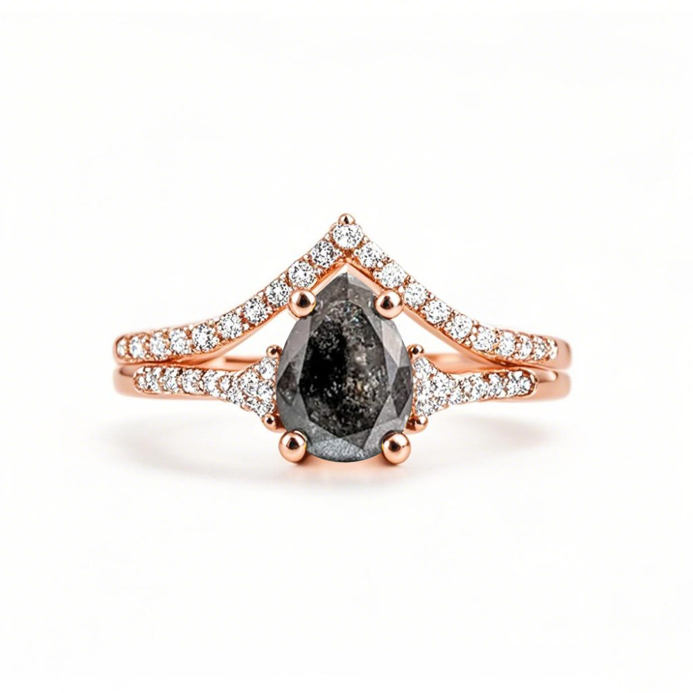 14K Rose Gold Pear Cut Herkimer Diamond Ring-1