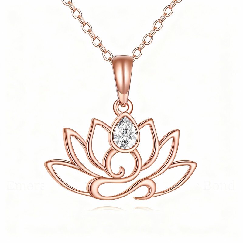 14K roségouden peervormige zirkonia-hanger met lotus-, grootmoeder-, moeder-, zussen- en leraarhanger-1