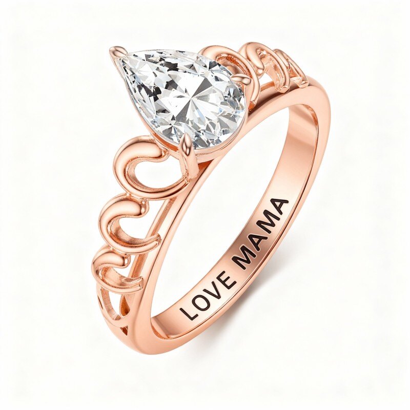 10K Rose Gold Pear Cut Moissanite Drop Shape Wedding Ring-11