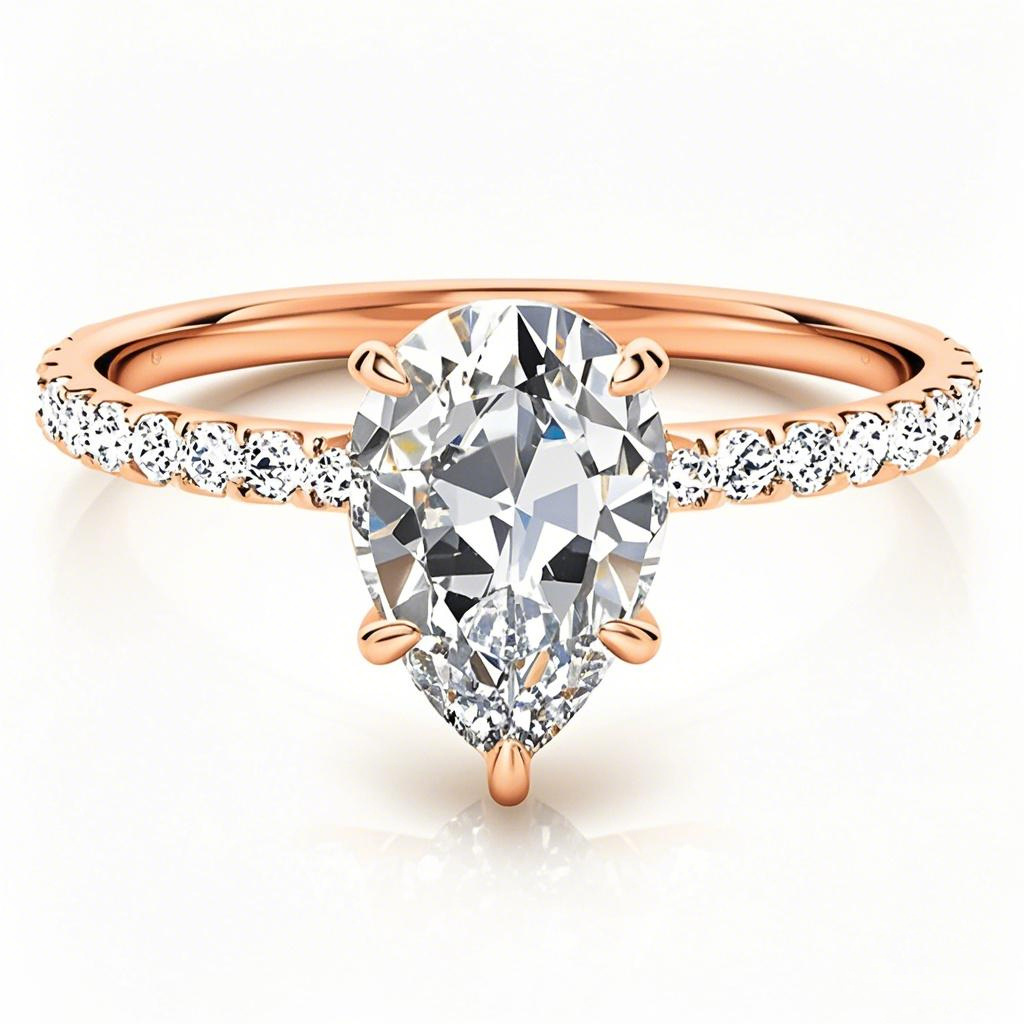 Anel de noivado de moissanita com lapidação pera em ouro rosa 14K-1