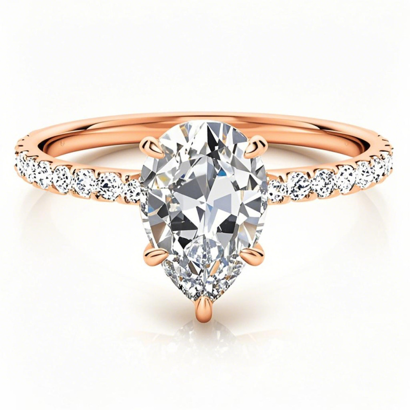 10K Rose Gold Pear Cut Moissanite Engagement Ring-1