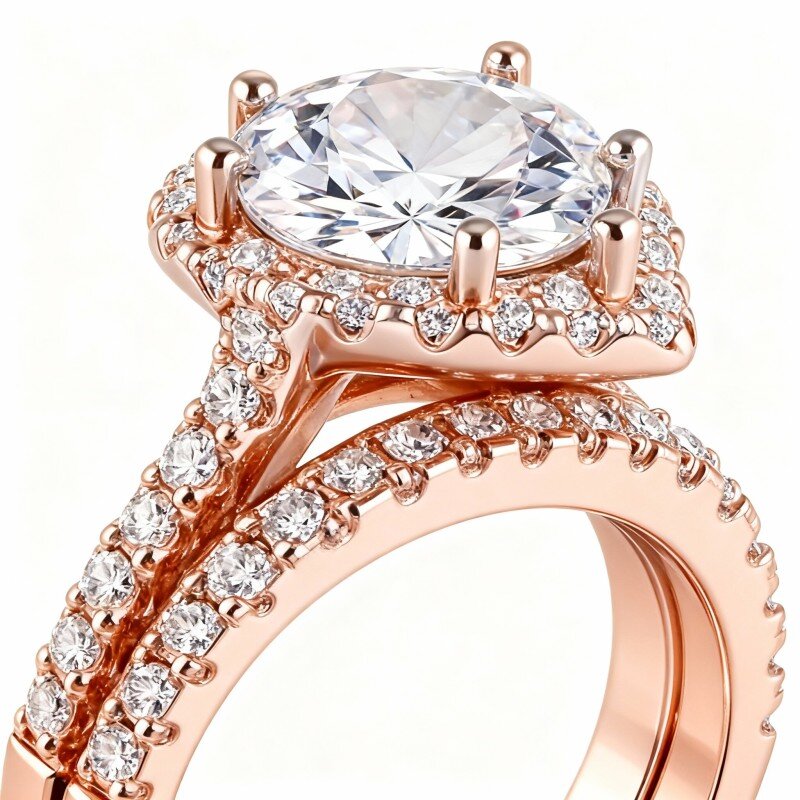 14K Rose Gold Pear Cut Moissanite Personalized Engraving Engagement Ring-1