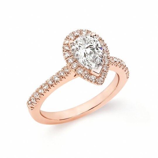 10Kローズゴールド ペアカット モアッサナイト パーソナライズ刻印入りエンゲージリング