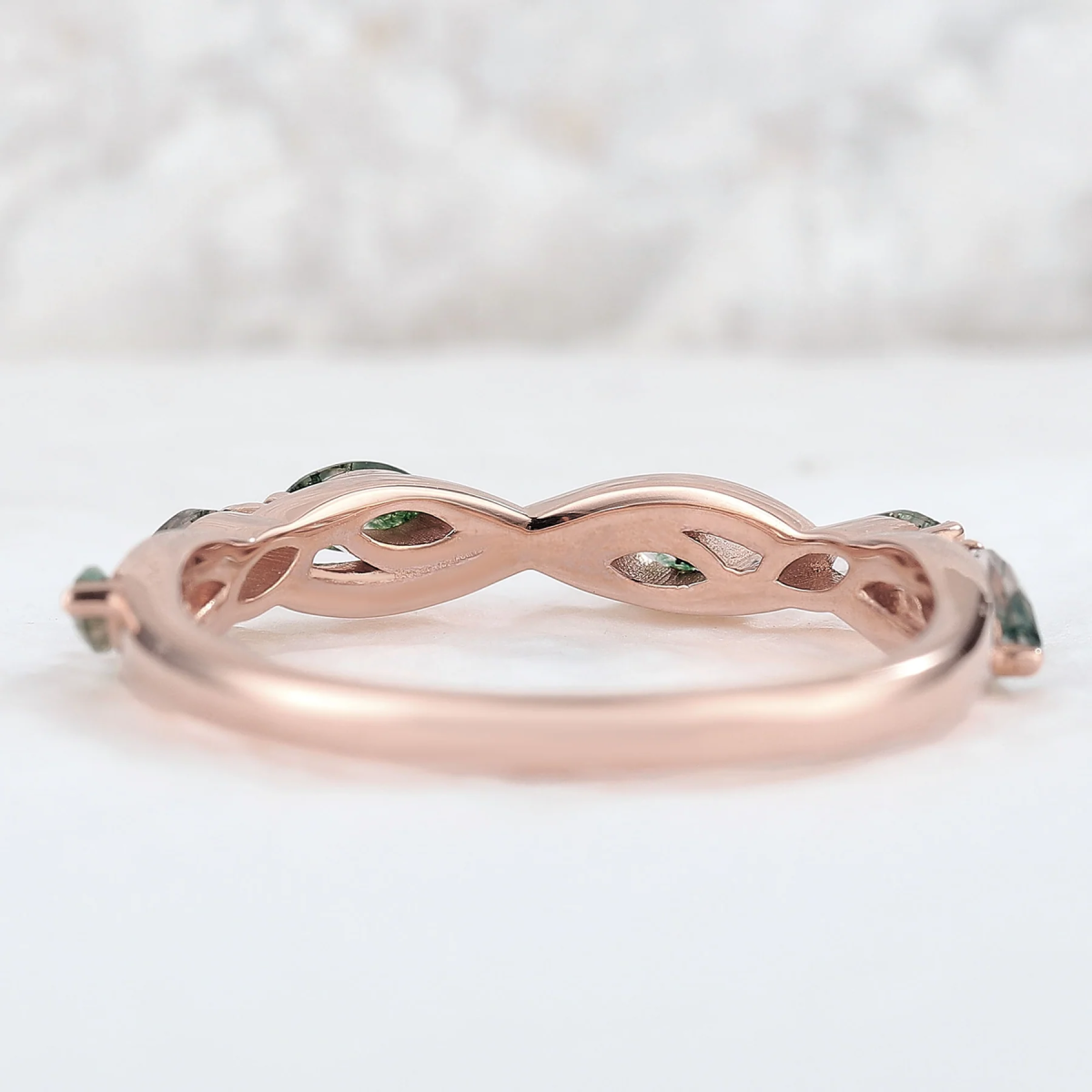 Anillo de ágata musgosa con corte de pera en oro rosa de 10 quilates-4
