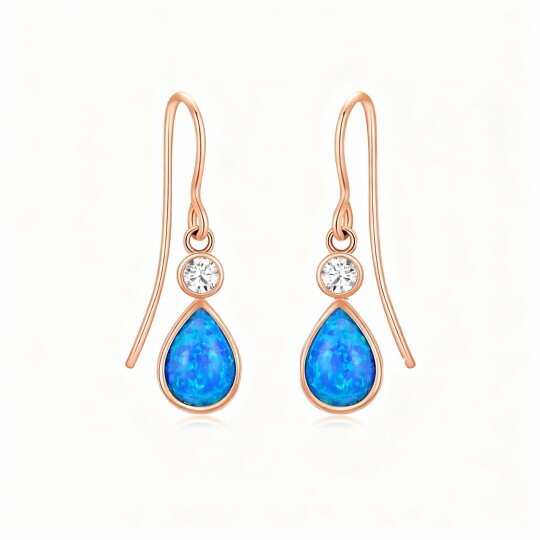 10K Rose Gold Pear Cut Opal Drop Earrings