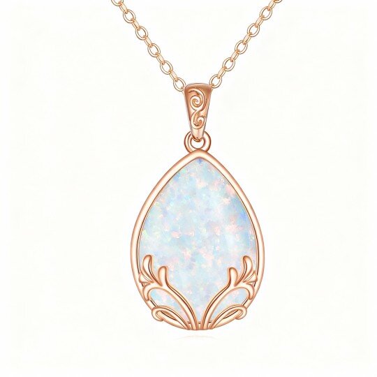 10K Rose Gold Pear Cut Opal Drop Shape Pendant Necklace