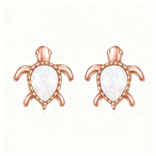 10K Rose Gold Pear Cut Opal Sea Turtle Stud Earrings