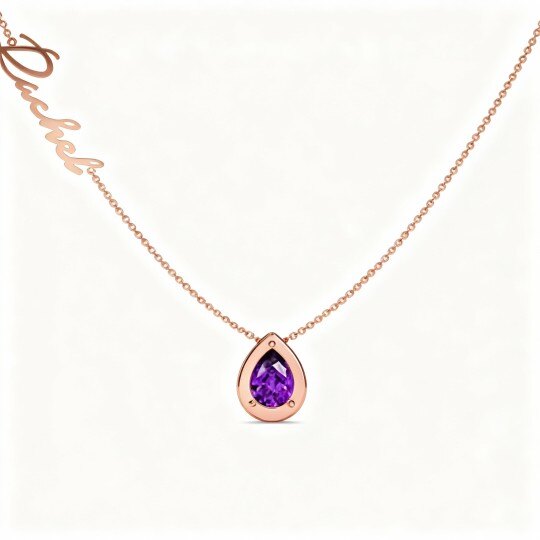 قلادة من الذهب الوردي عيار 10 قيراط مرصعة بزركونيا مكعبة مقطوعة على شكل كمثرى، تحمل اسمًا كلاسيكيًا مخصصًا واسم الأم والأخوات