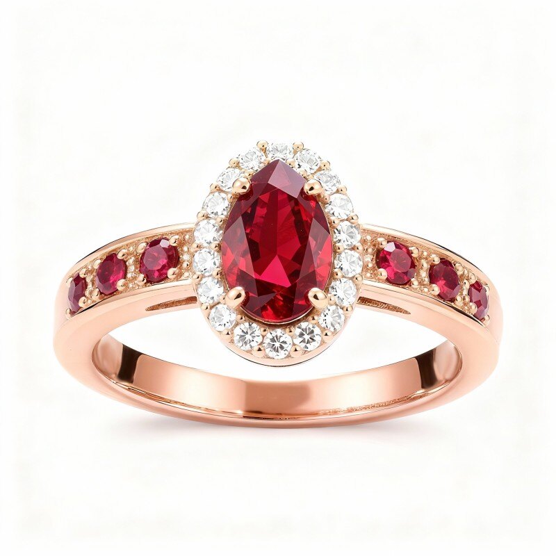 Pierścionek zaręczynowy z rubinem w szlifie gruszkowym ze złota różowego 10K-1