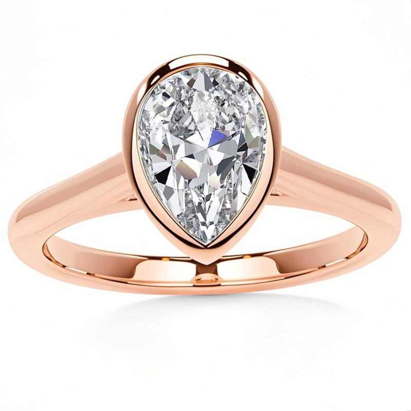10K Rose Gold Pear Cut Solitaire Bezel Moissanite Engagement Ring-1
