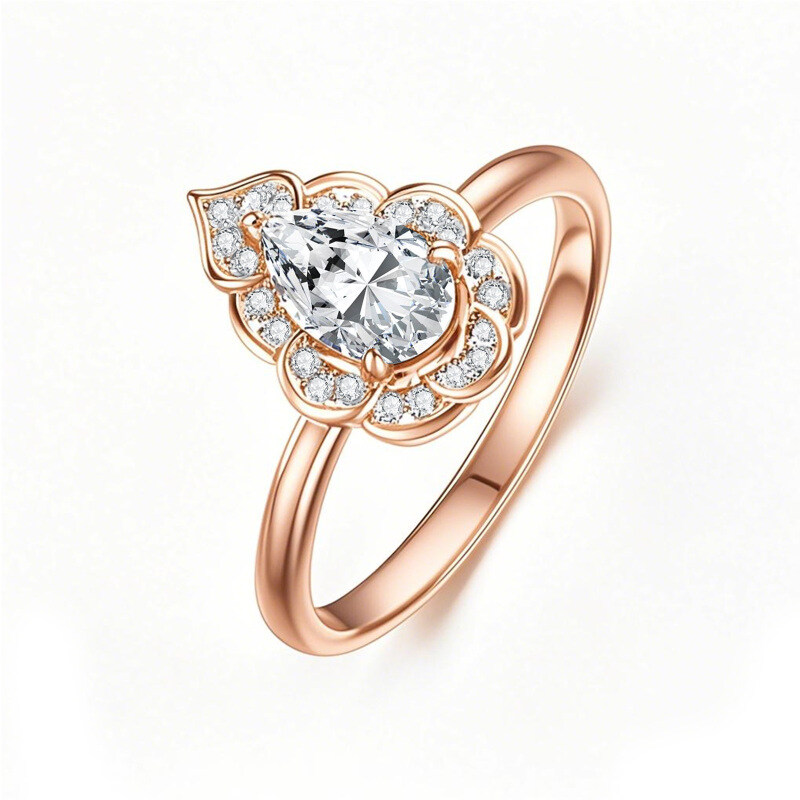 خاتم زفاف من الذهب الوردي عيار 10 قيراط مرصع بحجر الموزانيت على شكل كمثرى-18