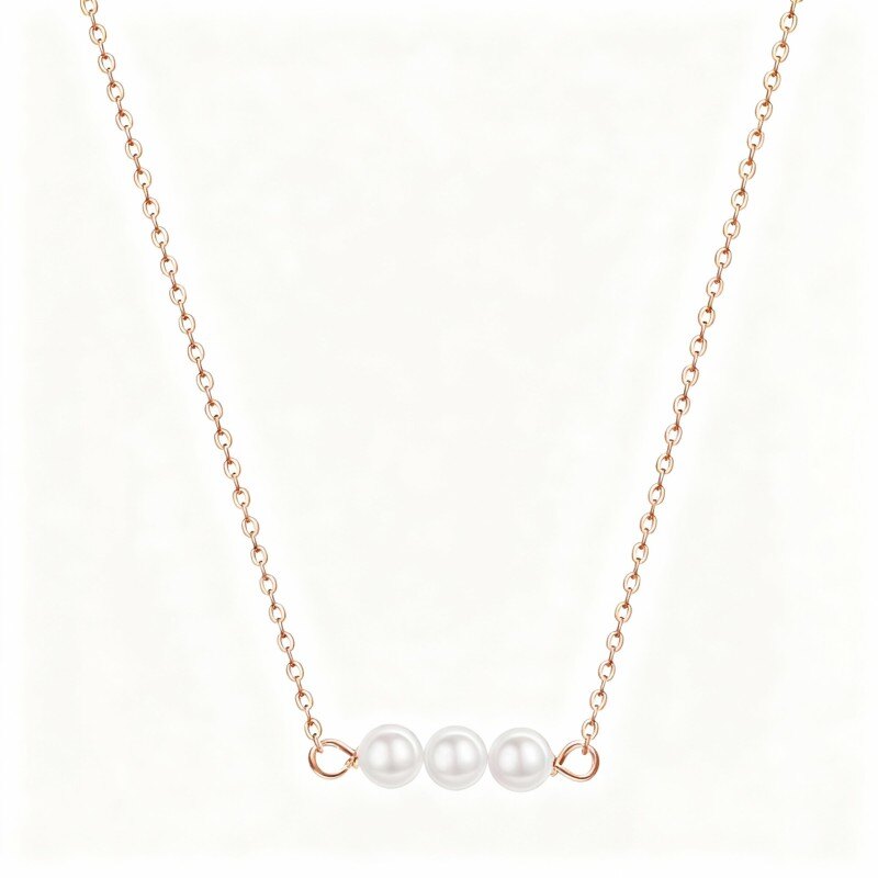 18K Rose Gold Pearl Bar Pendant Necklace-1