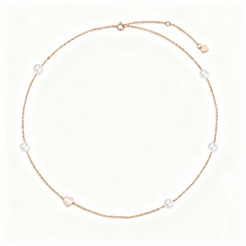 Pulsera de cadena con cuentas de perlas de oro rosa de 14 quilates-1