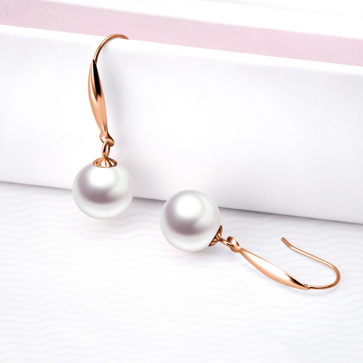 18K Rose Gold Pearl Bead Drop Earrings-3