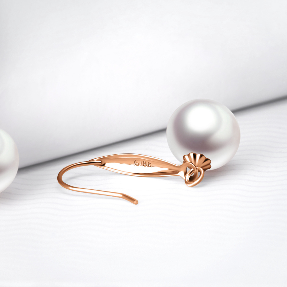 10K Rose Gold Pearl Bead Drop Earrings-4