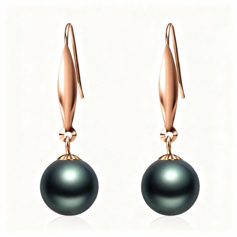 14K Rose Gold Pearl Bead Drop Earrings-1