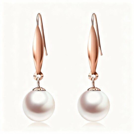 10K Rose Gold Pearl Bead Drop Earrings