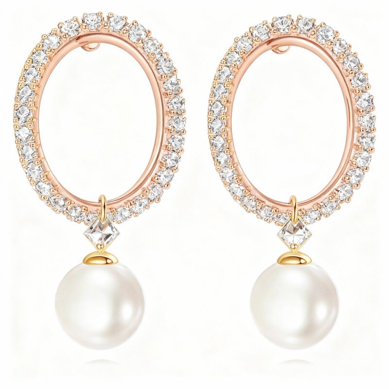 14K roségouden parelkralen oorbellen-1