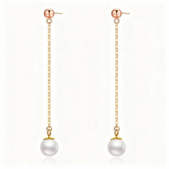 10K Rose Gold Pearl Bead Drop Earrings