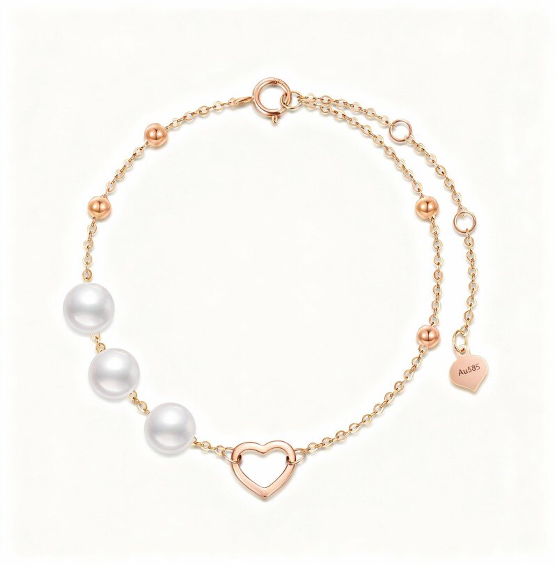 18K Rose Gold Pearl Bead & Heart Metal Beads Bracelet-1