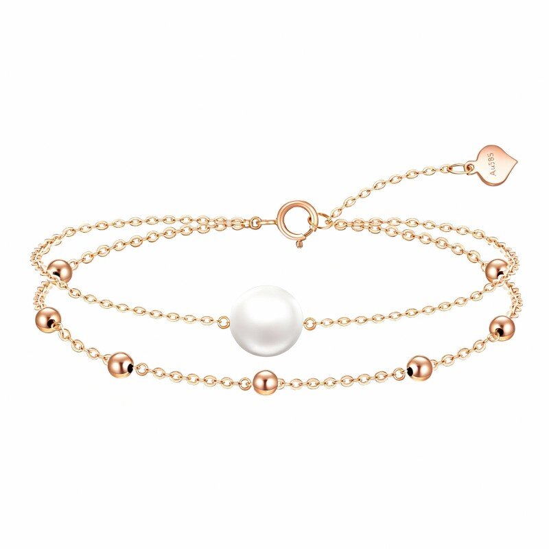 Pulsera de oro rosa de 18 quilates con perlas y cuentas en capas-1