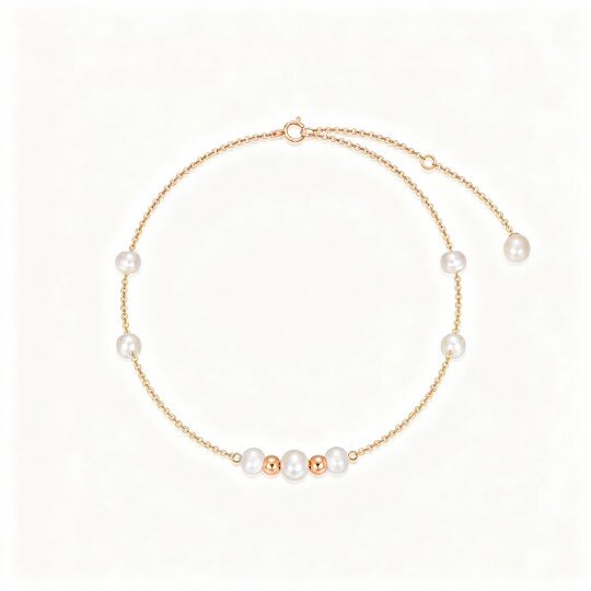 10K Rose Gold Pearl Bead Metal Beads Bracelet