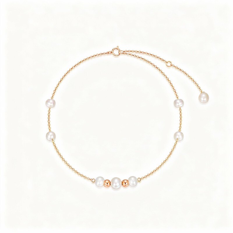 14K Rose Gold Pearl Bead Metal Beads Bracelet-1