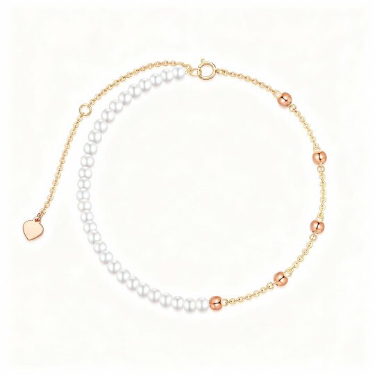 10K Rose Gold Pearl Bead Bead Station Chain Bracelet