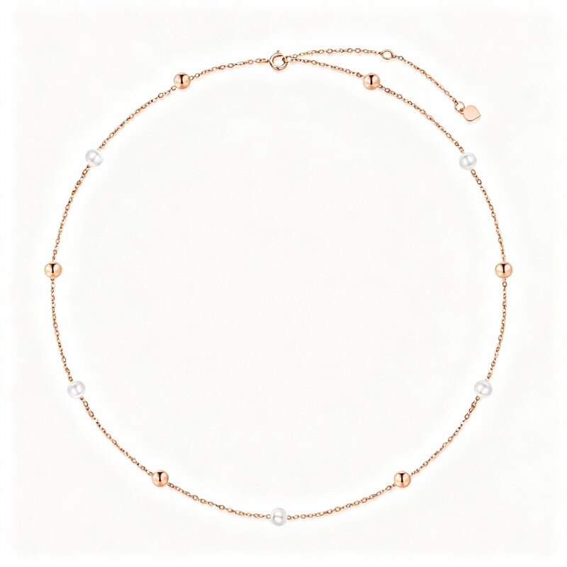 18K Rose Gold Pearl Bead Station Necklace-1