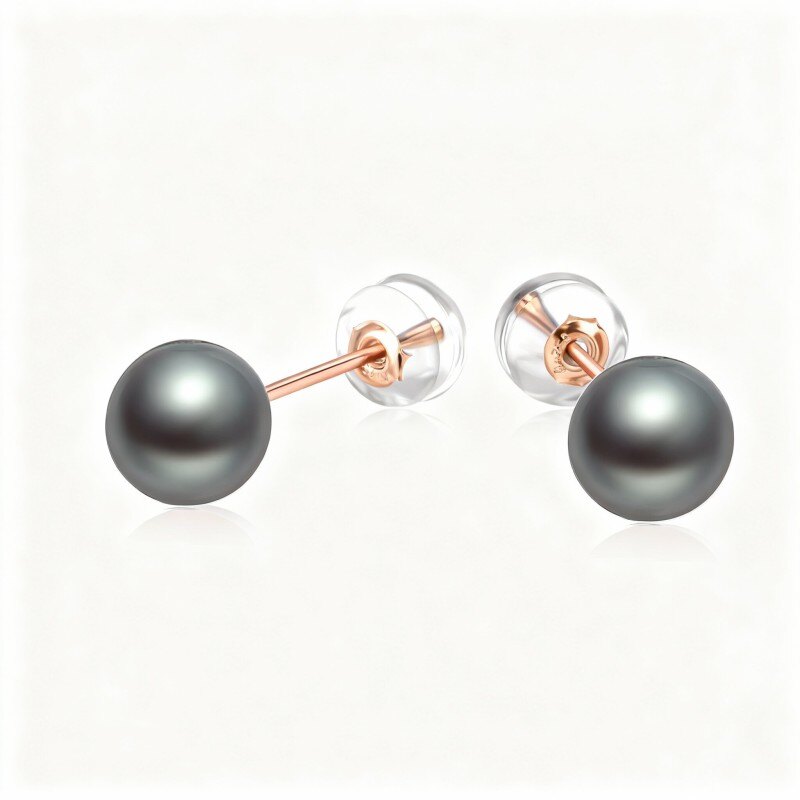 14K Rose Gold Pearl Bead Stud Earrings-1