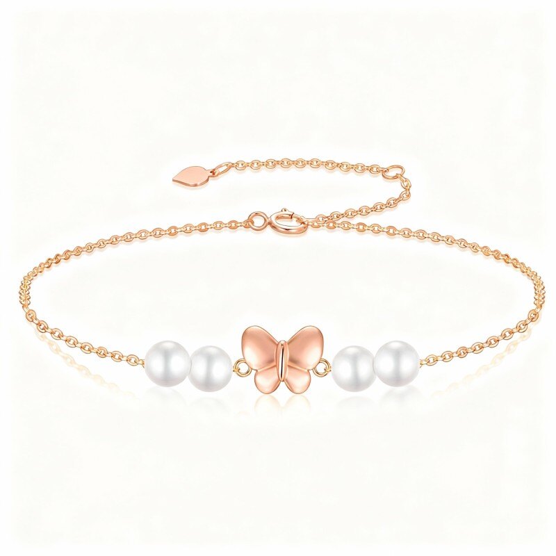 سوار من الذهب الوردي عيار 14 قيراطًا مزين بلؤلؤة الفراشة-1