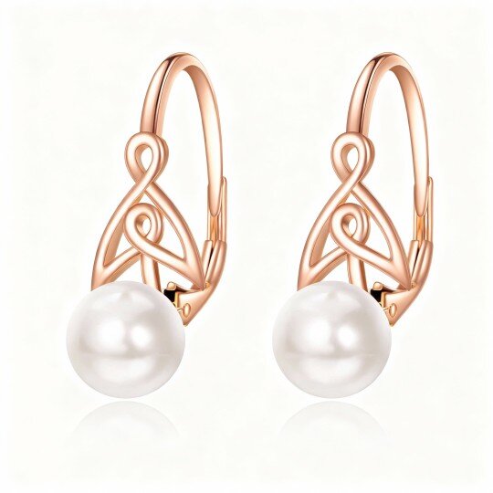 10K Rose Gold Pearl Celtic Knot Hoop Earrings