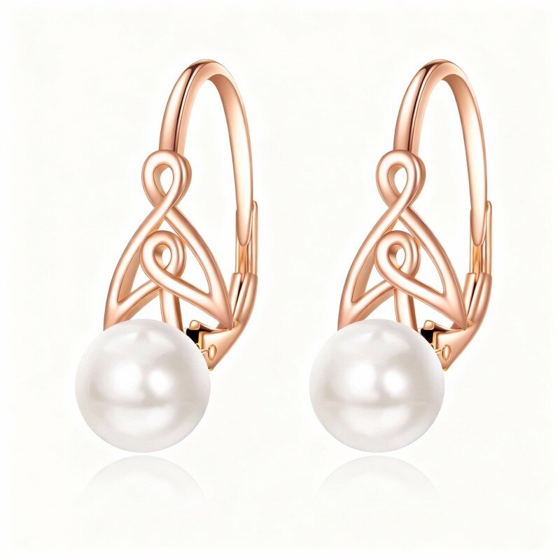 Pendientes de aro con nudo celta y perlas en oro rosa de 14 quilates-1