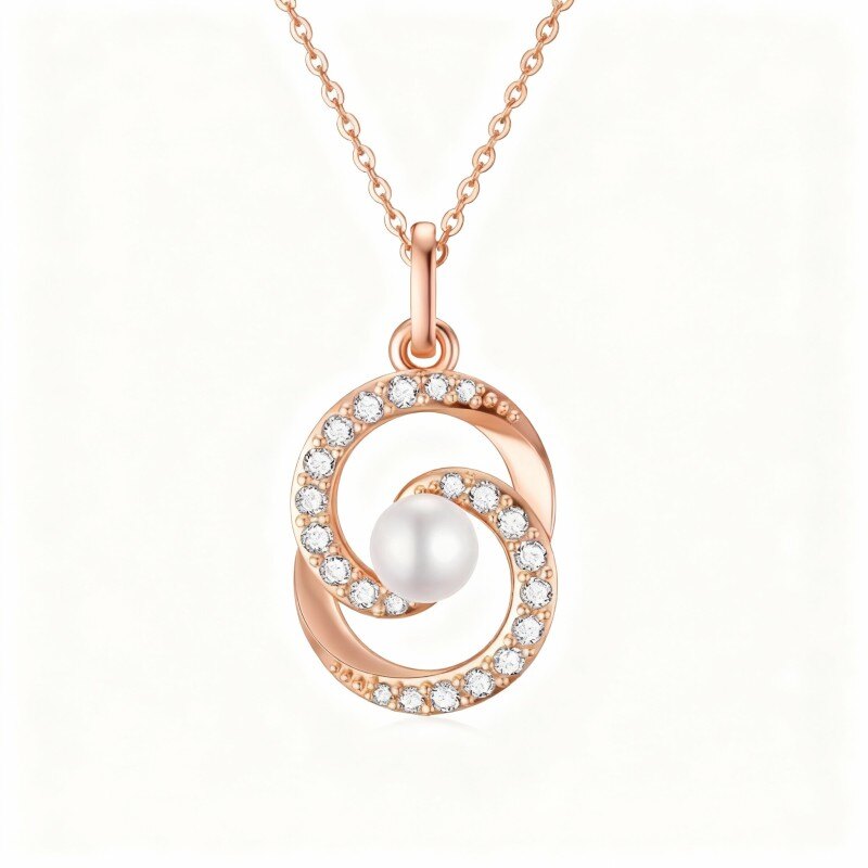18K Rose Gold Pearl Circle Pendant Necklace-1