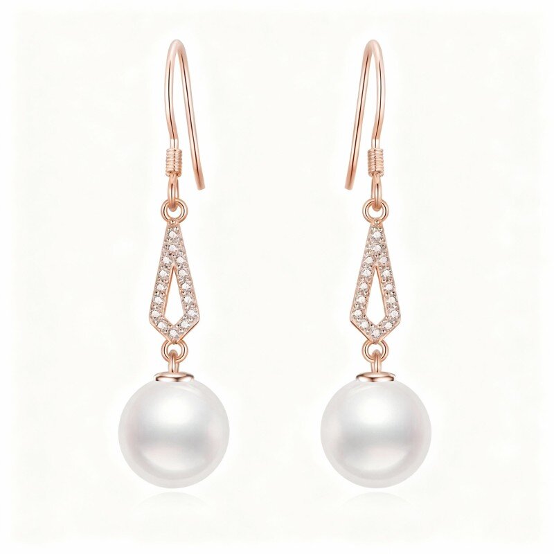 10K Rose Gold Pearl Drop Shape Drop Earrings-5