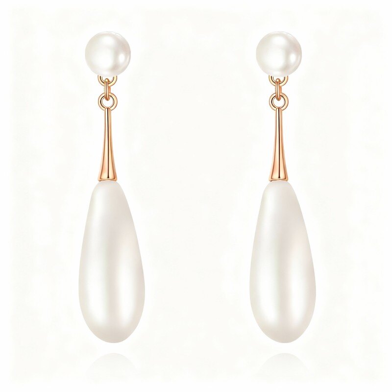 Boucles d'oreilles pendantes en or rose 10 carats, forme perle-1