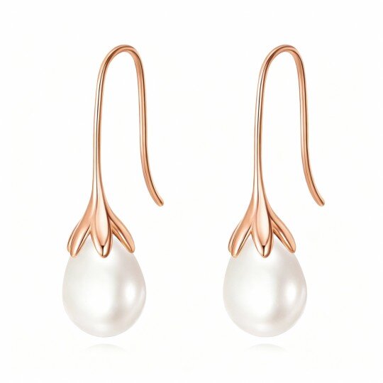 10K Rose Gold Pearl Drop Shape Drop Earrings