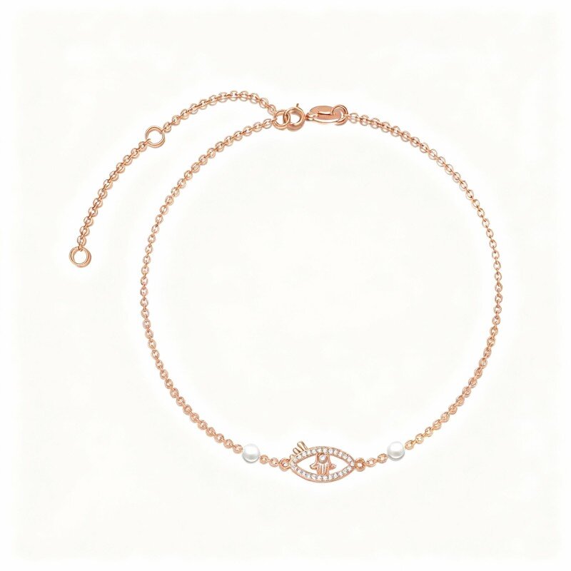 Pulsera con dije de ojo turco de perla y oro rosa de 10 quilates-1