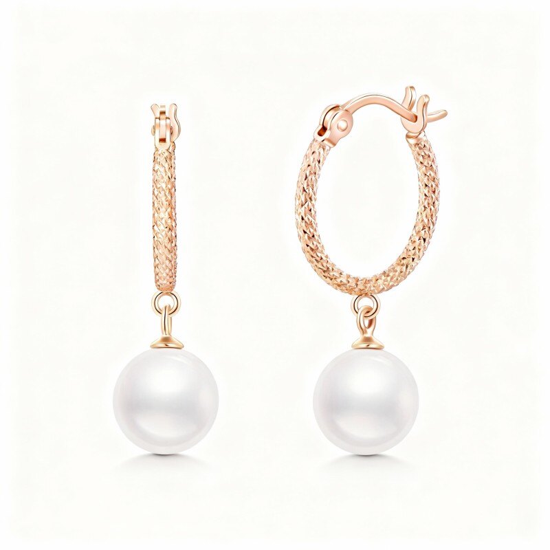 18K Rose Gold Pearl Flower Of Life Hoop Earrings-1
