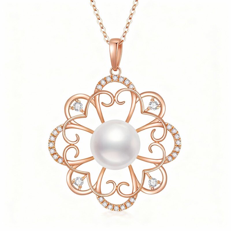 قلادة من الذهب الوردي عيار 18 قيراطًا مزينة بلؤلؤة على شكل ورقة برسيم رباعية-1