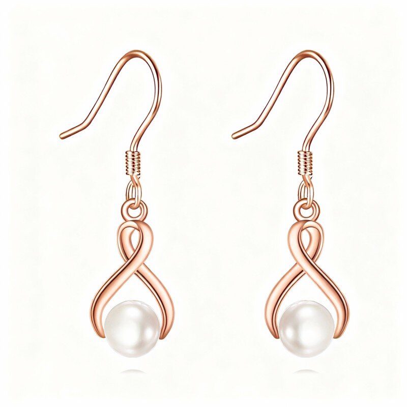 Brincos gota com símbolo do infinito em pérola e ouro rosa 18K-1